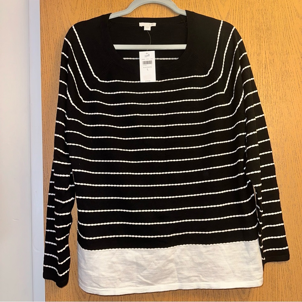 NWT J. Jill Striped Cotton Pullover Crewneck Sweater Lightweight | Size Large